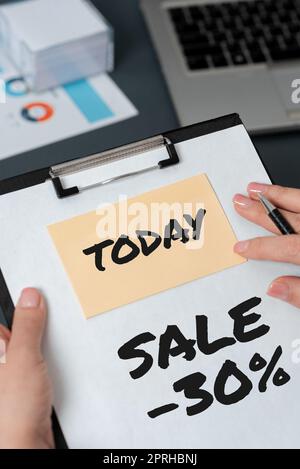 Writing displaying text Sale 30, Business approach A promo price of an item at 30 percent markdown Stock Photo