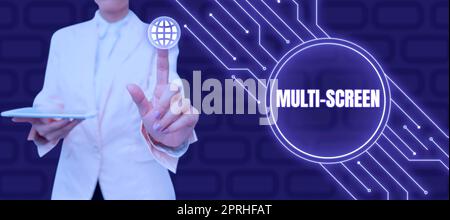 Text caption presenting Multi Screen, Business idea Having or involving several screen especially in a cinema Stock Photo