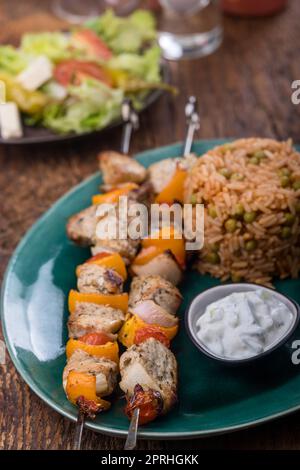 meat on skewers Stock Photo