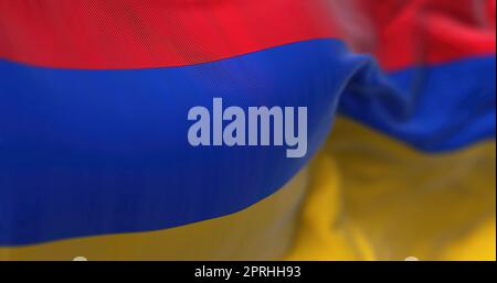 Close-up view of the armenian national flag waving in the wind Stock Photo