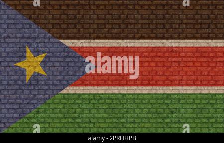 3D Flag of South Sudan on brick wall Stock Photo