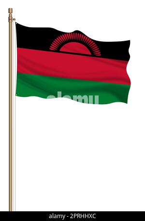 3D Flag of Malawi on a pillar blown away isolated on a white background ...