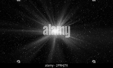 Burst of light in space. Night black starry sky horizontal background Stock Photo