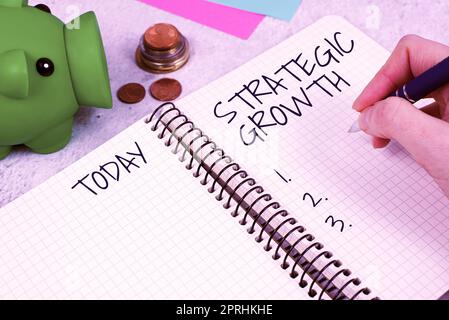 Handwriting text Strategic Growthcreate plan or schedule to increase stocks or improvement. Concept meaning create plan or schedule to increase stocks or improvement Stock Photo