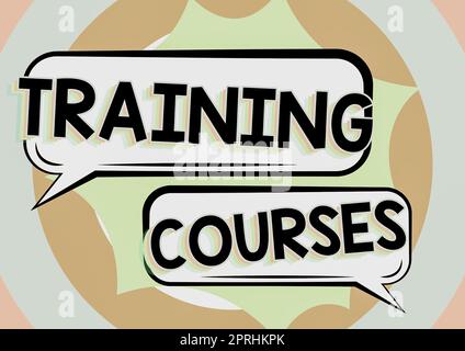 Text showing inspiration Training Coursesis series of lessons or lectures teaching skills you need. Business approach is series of lessons or lectures teaching skills you need Stock Photo