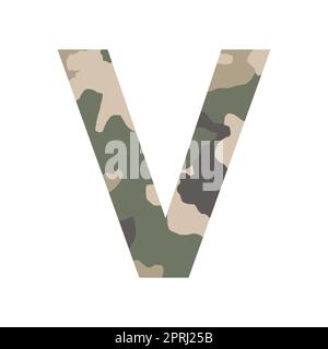 English alphabet letter V, khaki style isolated on white background - Vector illustration Stock Photo