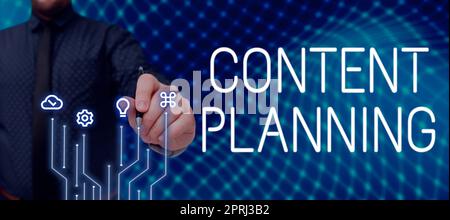 Text showing inspiration Content Planning, Word for the protection against deliberate threats to content Businessman Holding Pen, Pointing On Graph An Stock Photo