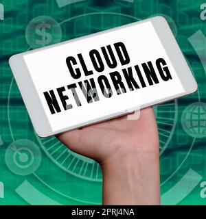 Text sign showing Cloud Networking, Business concept application of engineering to the development of software Important Idea Shown On Phone On Desk W Stock Photo