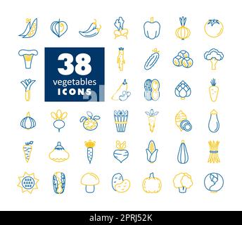 Vegetables isolated vector icons set. Graph symbol for food and drinks web site, apps design, mobile apps and print media, logo, UI Stock Photo