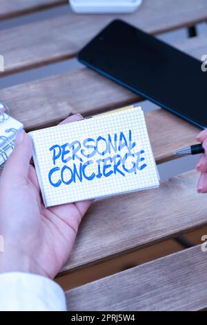 Handwriting text Personal Concierge, Conceptual photo someone who will make arrangements or run errands Stock Photo