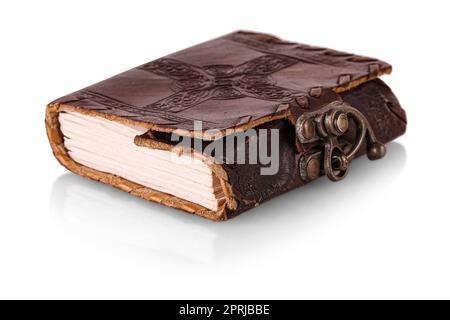 Antique leather notebook isolated on white background Stock Photo