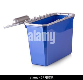 openned blue plastic box on white background with clipping path Stock Photo