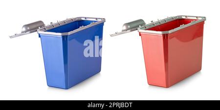 set of  openned colored plastic boxes on white background with clipping path Stock Photo