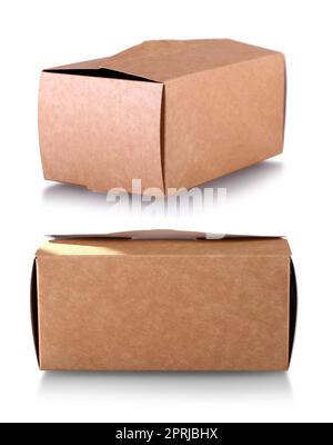 set of brown  paper food boxes  isolated on white background Stock Photo