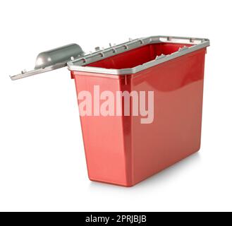 openned red plastic box on white background with clipping path Stock Photo