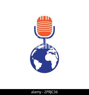 Global podcast logo design. Broadcast entertainment business logo template vector illustration. Stock Vector