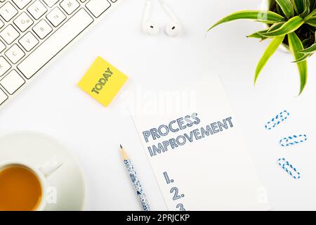 Sign displaying Process Improvement. Business overview Optimization Meet New Quotas Standard of Quality Stock Photo