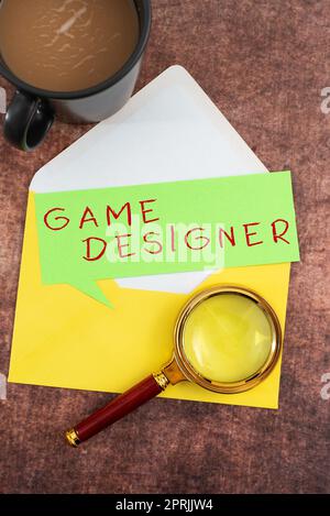 Sign displaying Game Designer, Conceptual photo Campaigner Pixel Scripting Programmers Consoles 3D Graphics Stock Photo