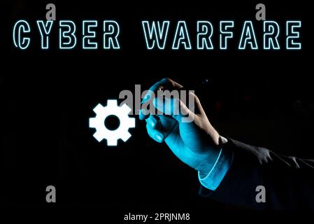 Text showing inspiration Cyber Warfare, Word for Virtual War Hackers System Attacks Digital Thief Stalker Stock Photo