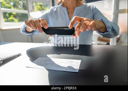 Remote Check Deposit Taking Photo Stock Photo