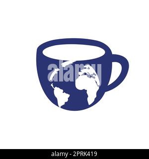 Creative Coffee cup with globe map vector logo design template. Stock Vector