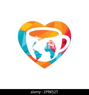Creative Coffee cup with globe map vector logo design template. Stock Vector