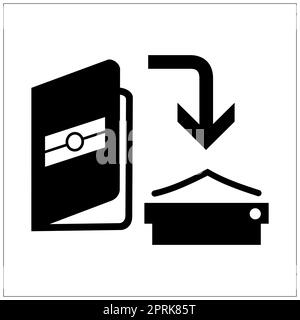 ISO 7001 open passport and place on scanning device sign Stock Photo