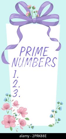 Hand writing sign Prime Numbers, Word Written on a positive integer containing factors of one and itself Stock Photo