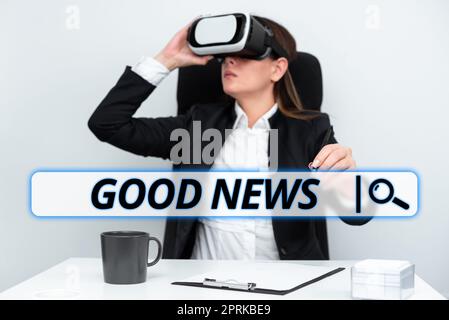 Text sign showing Good News, Word Written on Someone or something positive,encouraging,uplifting,or desirable Stock Photo