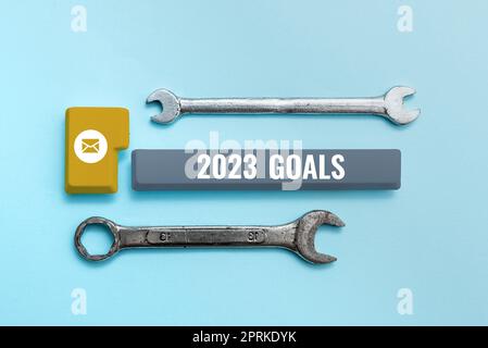 Text showing inspiration 2023 Goals, Word for A plan to do for something new and better for the coming year Stock Photo