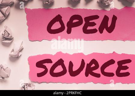 Hand writing sign Open Source, Word for contains the source code that can be modified and enhanced Stock Photo