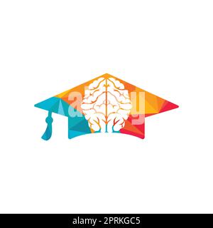 Brain and graduation cap icon design. Educational and institutional logo design. Stock Vector