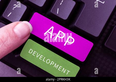 Conceptual display App Development, Word for producing computer software with a specialized purpose Stock Photo