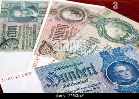 Old Germany money - Reichsmark - a business background Stock Photo