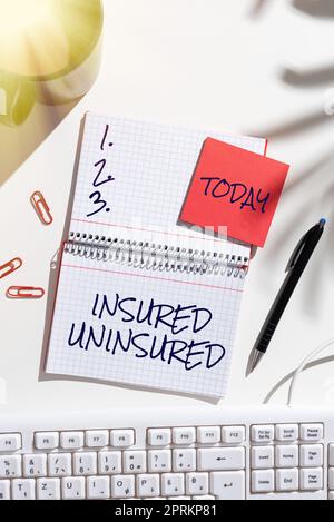 Writing displaying text Insured UninsuredCompany selling insurance Checklist to choose from, Concept meaning Company selling insurance Checklist to ch Stock Photo