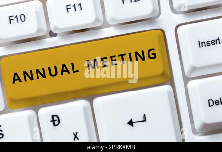Text caption presenting Annual Meeting, Word Written on Graphic artist Software Programmer and Analyst Experts Abstract Typist Practicing Speed Typing Stock Photo