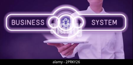 Conceptual display Business System, Conceptual photo a general change in the way business is developing Businesswoman Holding Tablet Showing Futuristi Stock Photo
