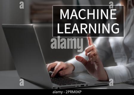 Handwriting text Machine Learning, Business idea the concept that a computer can learn new data itself Stock Photo