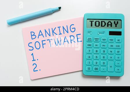 Conceptual caption Banking Software, Word for a sentence or phrase used to find out information Stock Photo