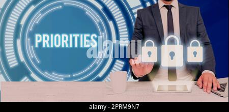 Understanding Priorities Sign Sign displaying Priorities, Concept meaning an act or method of ...