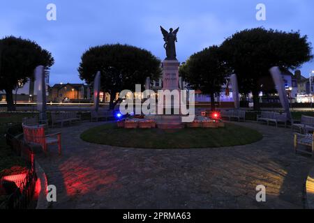 The war memorial at night, Clacton-on-Sea, Essex, England, UK Stock Photo