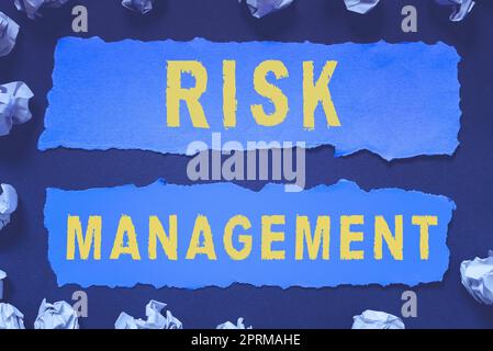 Text showing inspiration Risk Management, Conceptual photo assessing and controlling future threats to the business Stock Photo