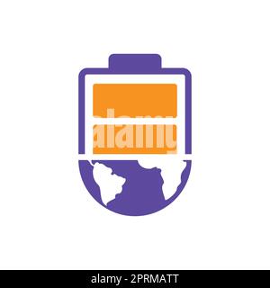 Global energy vector logo design template. Globe and battery icon design. Stock Vector