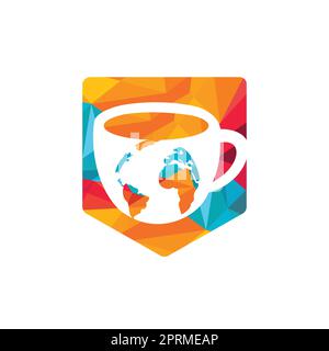 Creative Coffee cup with globe map vector logo design template. Stock Vector