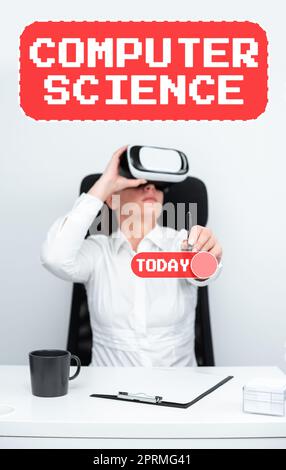 Writing displaying text Computer Science, Business idea instruct and help users acquire proficiency in computer Woman Holding Pen And Learning Skill T Stock Photo