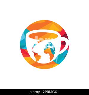 Creative Coffee cup with globe map vector logo design template. Stock Vector