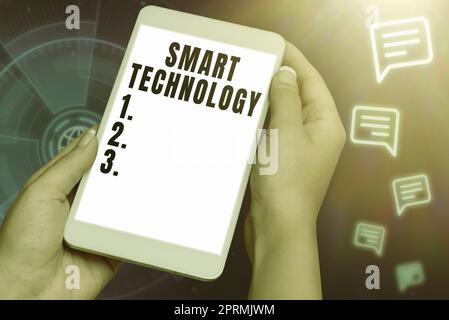 Hand writing sign Smart Technology, Word Written on used to protect and prevent errors in hard drives Stock Photo