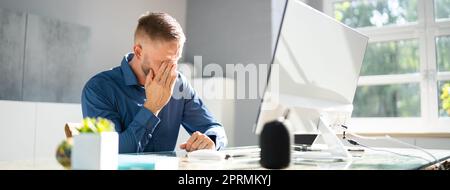 Eye Pain And Inflammation. Man With Retina Fatigue Stock Photo