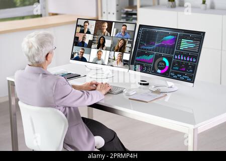 Watching Video Conference Business Webinar Stock Photo