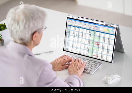 Electronic Spreadsheet Analyst Or Auditor Using Software Stock Photo